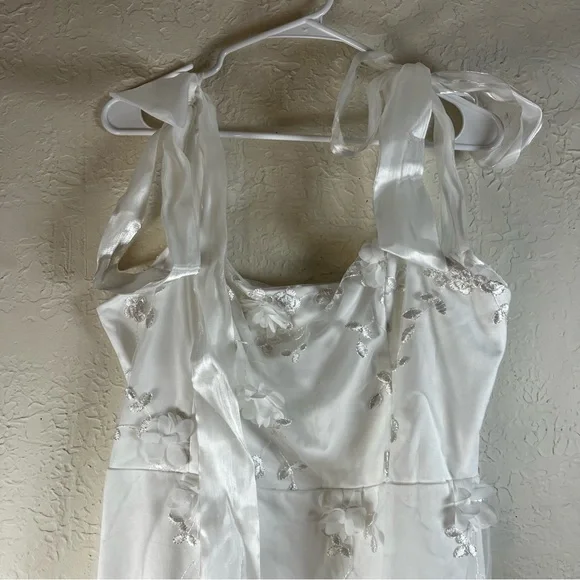 Lulu's Effortlessly Sweet White Tulle 3D Floral Tie-Strap Midi Dress - Picture 4 of 14